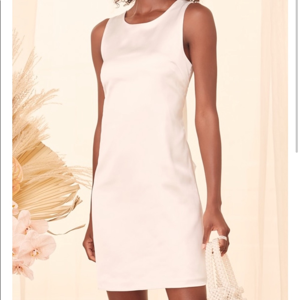 Lulus Joyful White Satin tie back mini dress